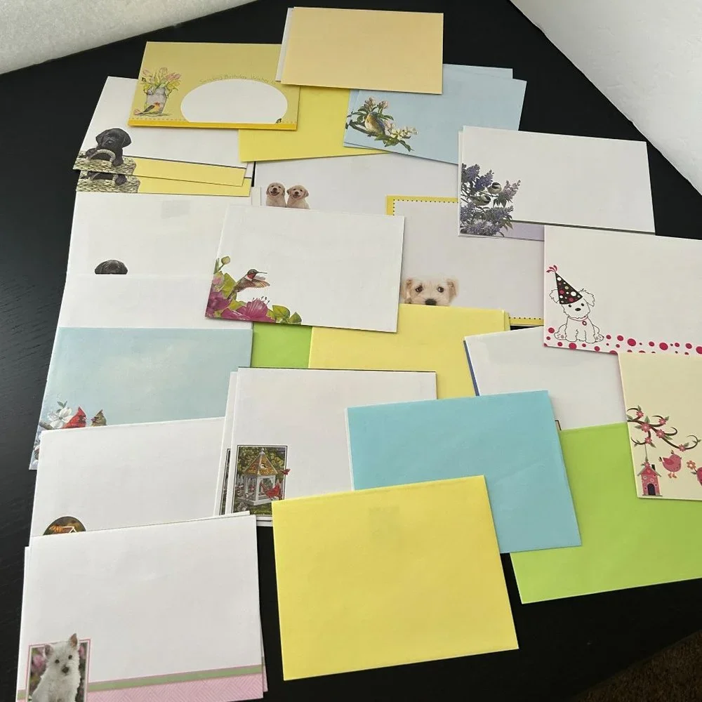 Mixed Lot of 28 Greeting Cards w/ Envelope Dogs Puppies Cats Kittens and Birds